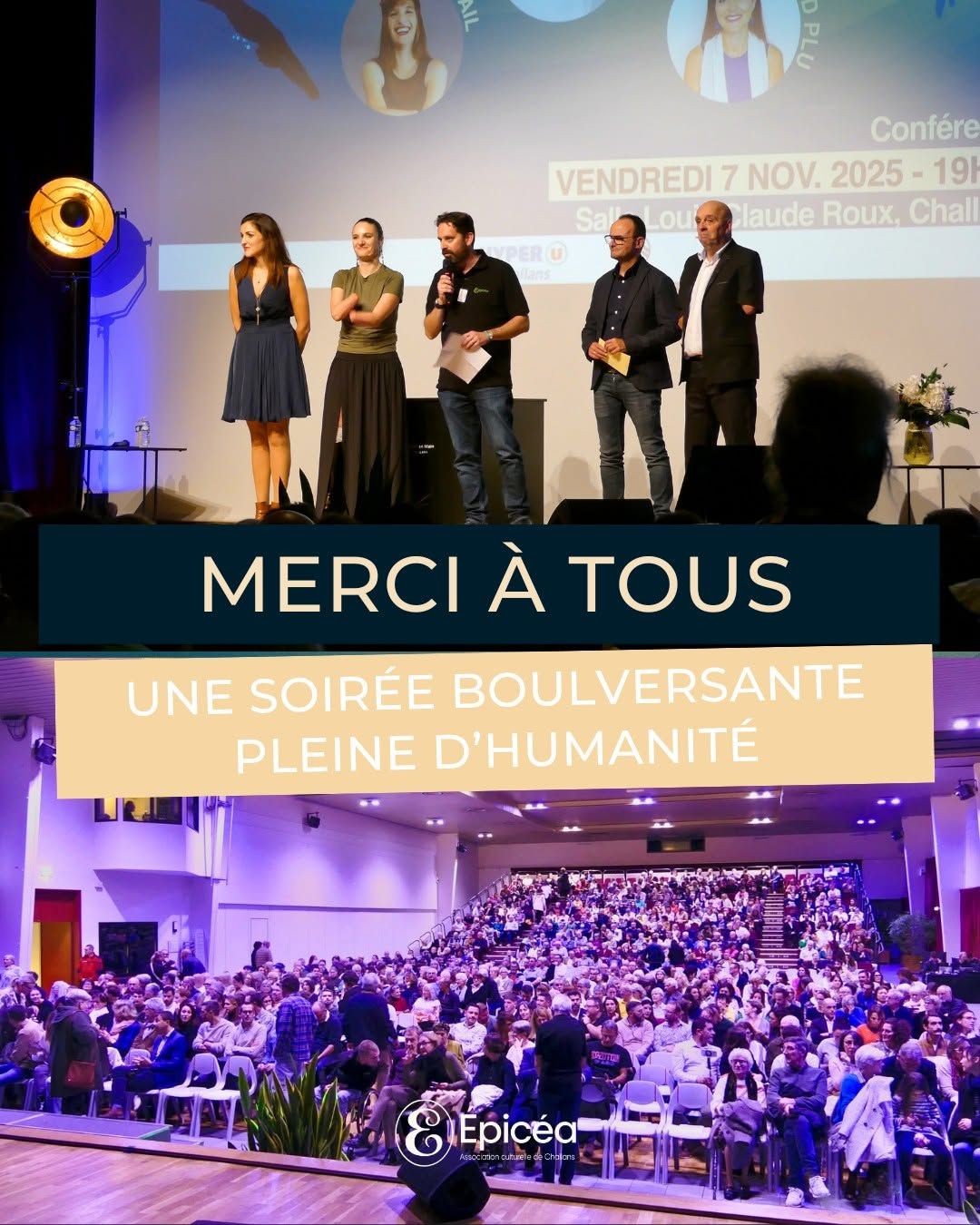 Merci à tous, une soirée bouleversante pleine d'humanité : les intervenants sur scène et la salle comble